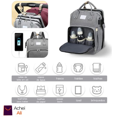 Baby Bag - Mochila Multifuncional com Berço Achei alí